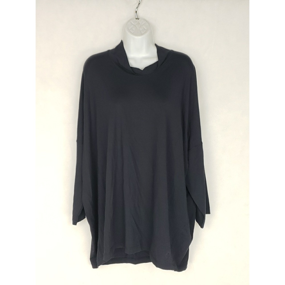 New OSKA Shirt Lemon Dark Blue Women's Top Size 2 Viscose blend 3/4 Sleeve